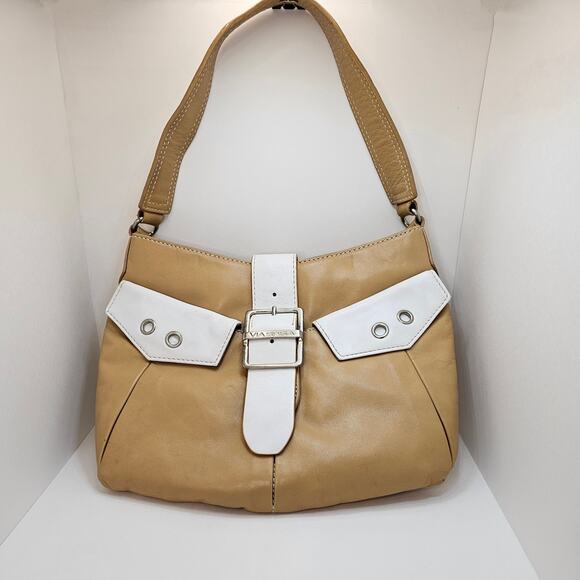 Via Spiga Leather Tan & White Baguette Purse - Picture 1 of 11